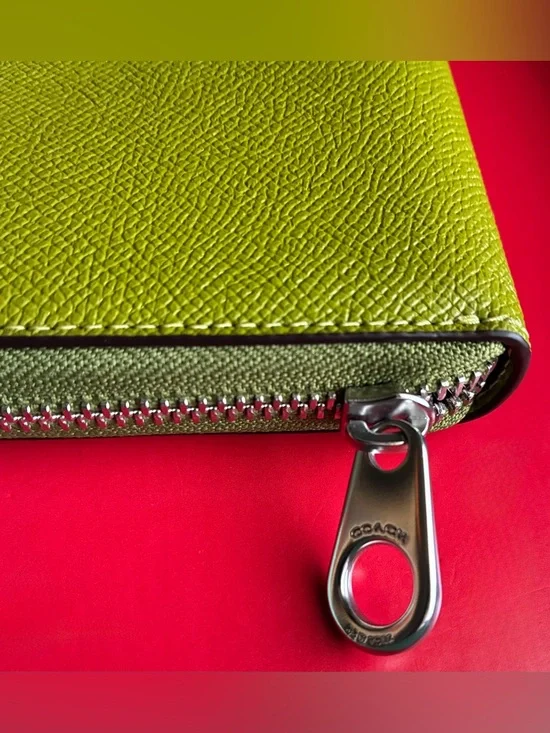 Coach Lime Green Saffiano Zip Wallet with Silver Logo - Picture 10 of 13